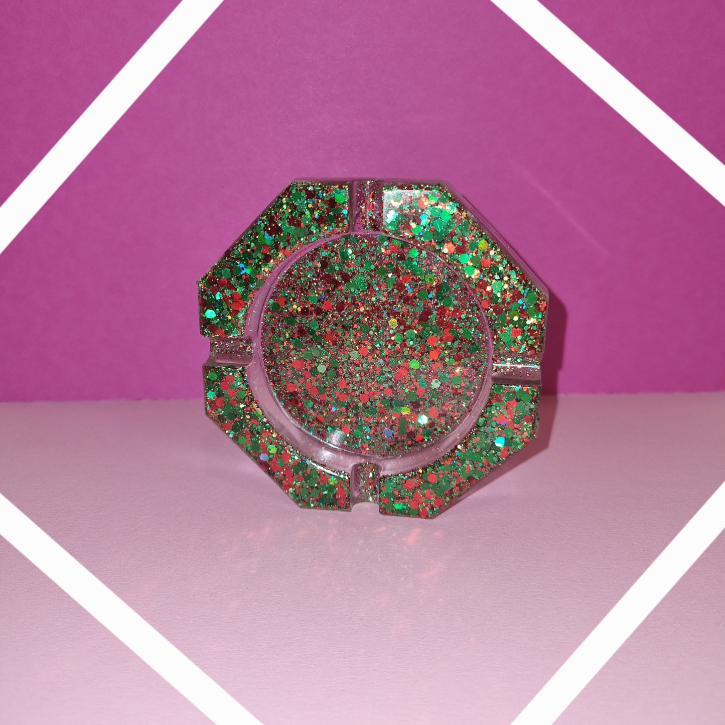 Cendrier Rouge paillettes et vert paillettes