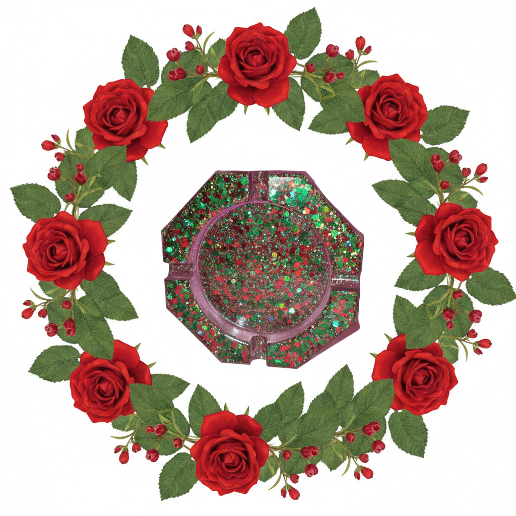 Cendrier Rouge paillettes et vert paillettes