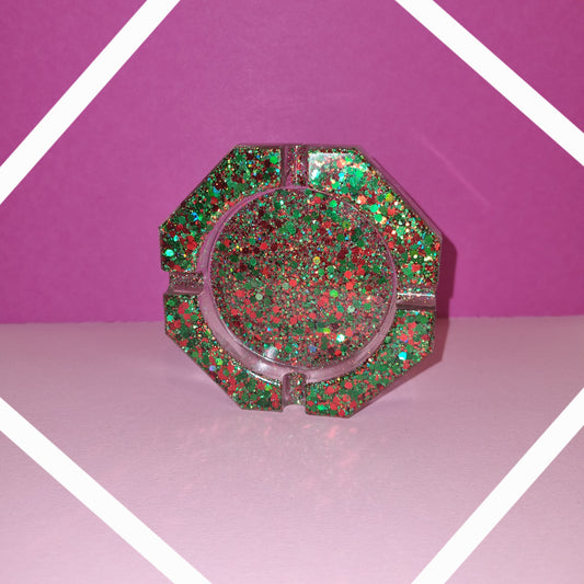 Cendrier Rouge paillettes et vert paillettes